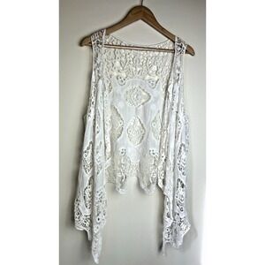 Whimsigoth Fairycore Boho Crochet Cardigan Vest White size M/L